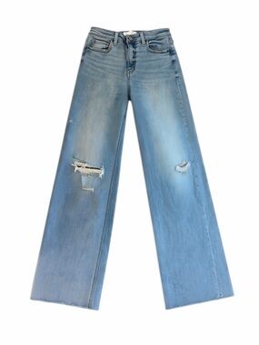 VERVET High Rise Distressed Wide Leg Jeans Light Wash Raw Hem Size 27